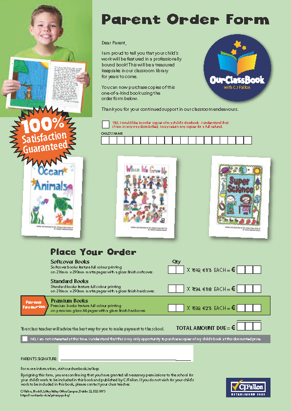 Parent Order Forms for published class books