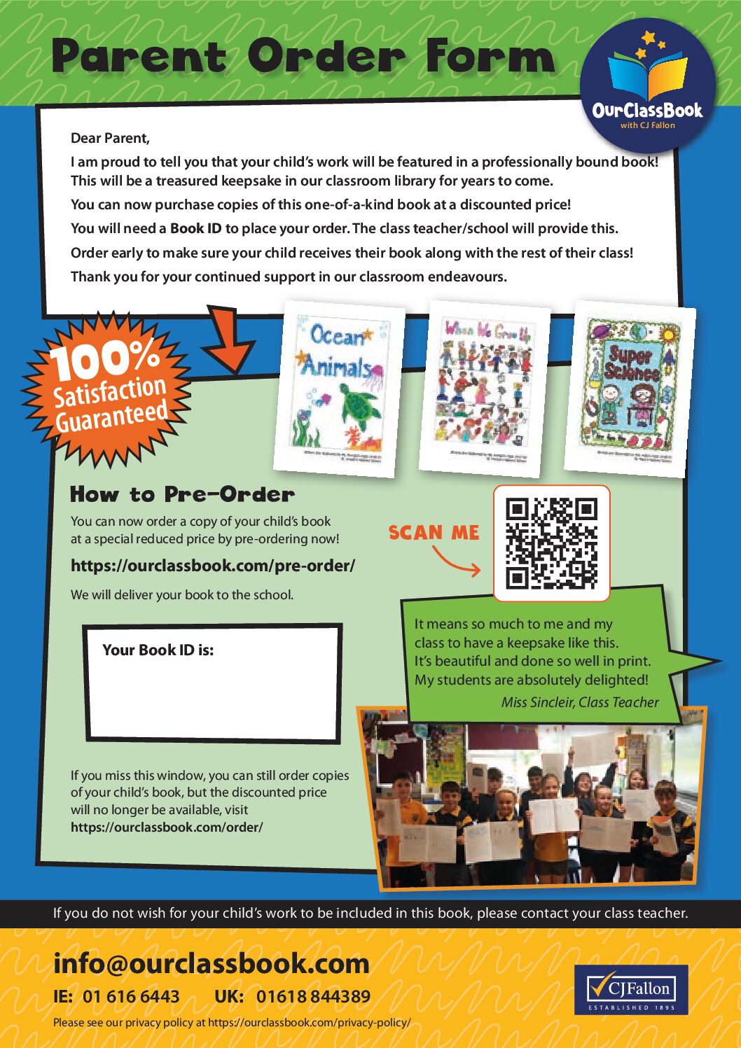 Parent Order Forms for published class books